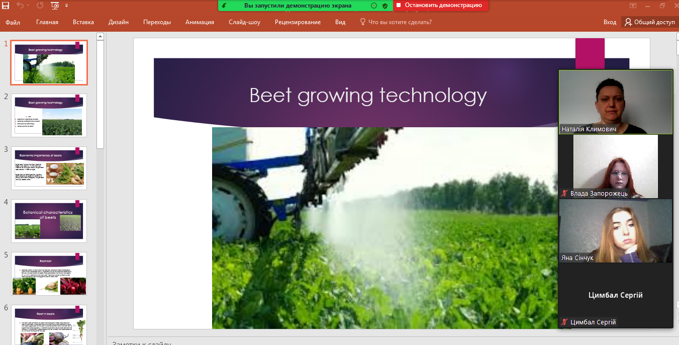Практичне заняття «Beet growing technology» з дисципліни «Основи екологічного аграрного виробництва»